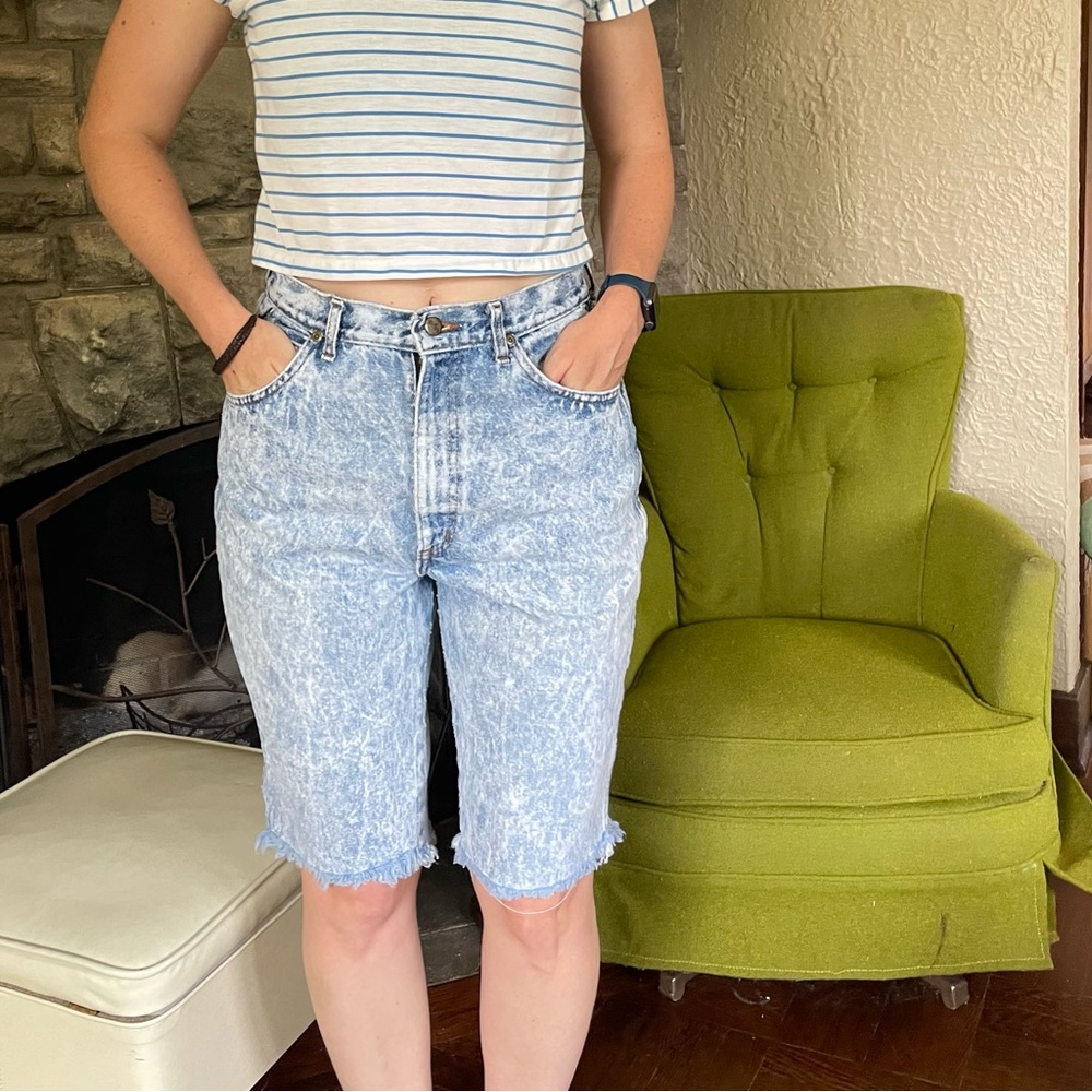 80s Chic brand Acid Washed Denim Bermuda Length shorts longline denim shorts